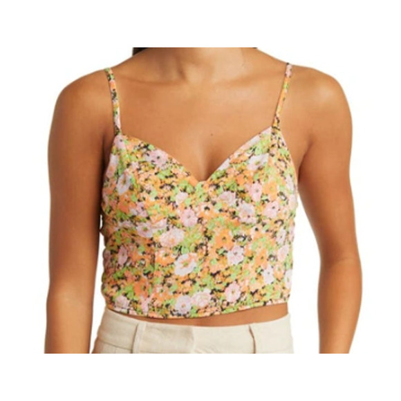 OPEN EDIT ~ NORDSTROM Multi Meadow Floral Smocked Back Crop Camisole  M - Picture 2 of 9